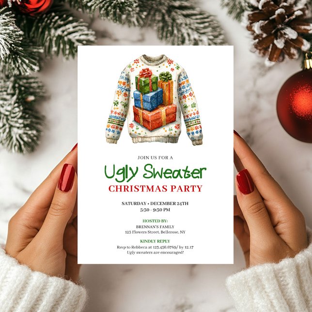 Invitation à une fête en pull moche drôle de Noël (Festive funny ugly sweater party invitation

)