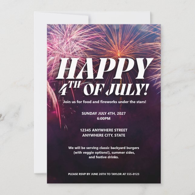 Invitation à une fête festive du 4 juillet avec fe (Devant)