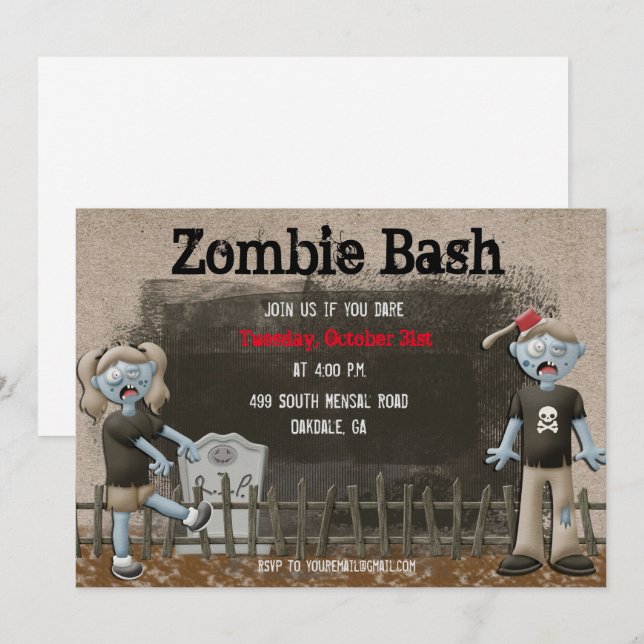 Invitation à une fête Halloween de zombies (Devant / Derrière)