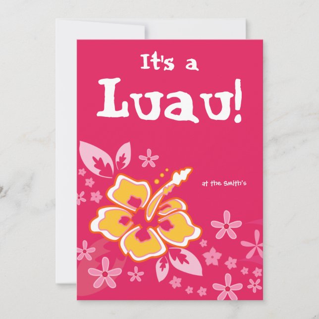 Invitation à une fête Luau Fleur d'Hibiscus Rose 2 (Devant)