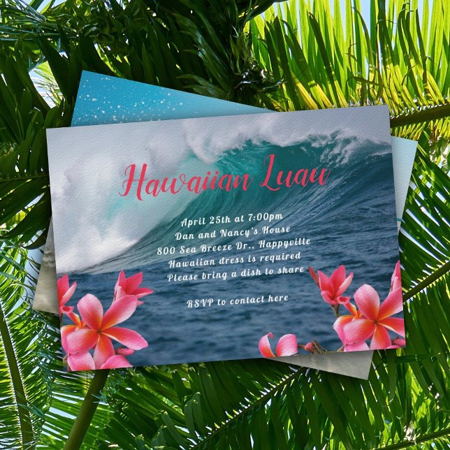 Invitation à une fête Luau hawaïenne Vagues déferl (Créateur téléchargé)
