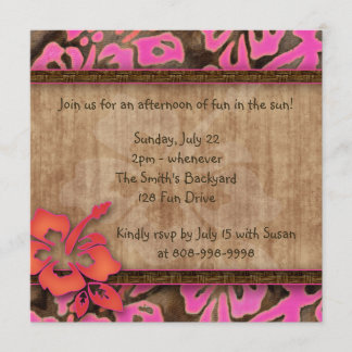Invitation à une fête Luau - Hibiscus rose marron 