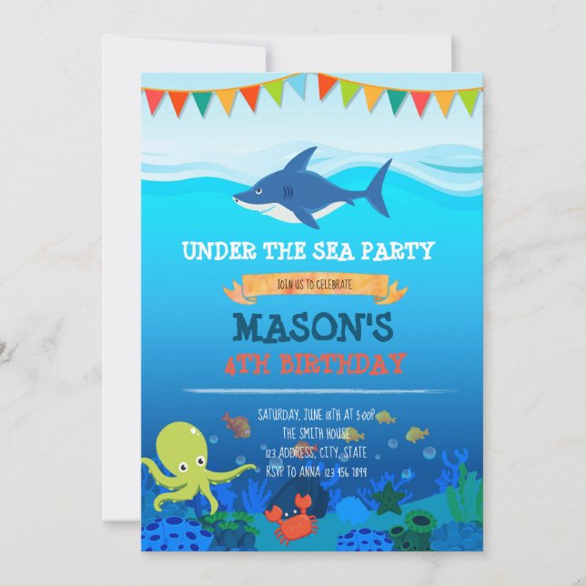 Invitation à une fête mignonne sous la mer (Devant)