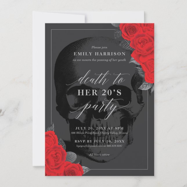 Invitation à une fête 'Mort à vos 20 ans' avec des (Devant)
