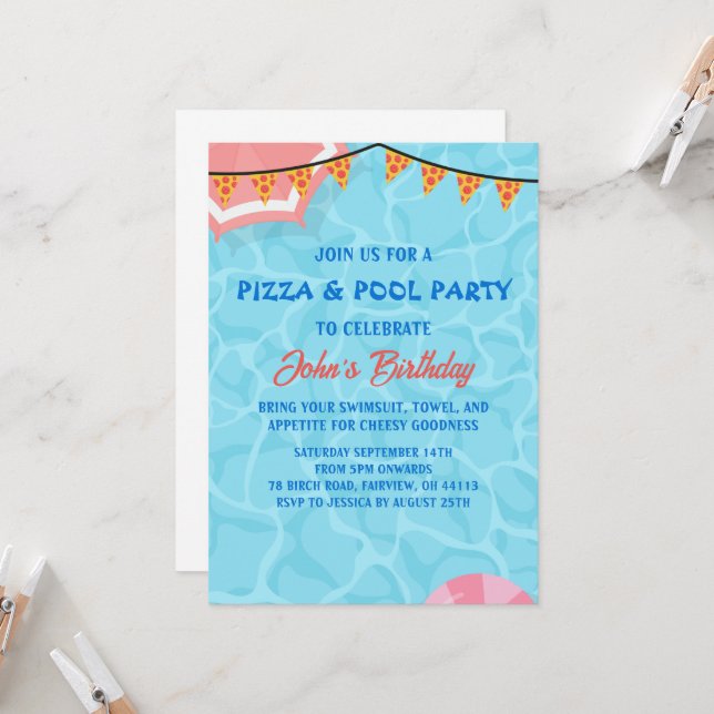 Invitation à une fête pizza au bord de la piscine (Devant/Arrière en situation)