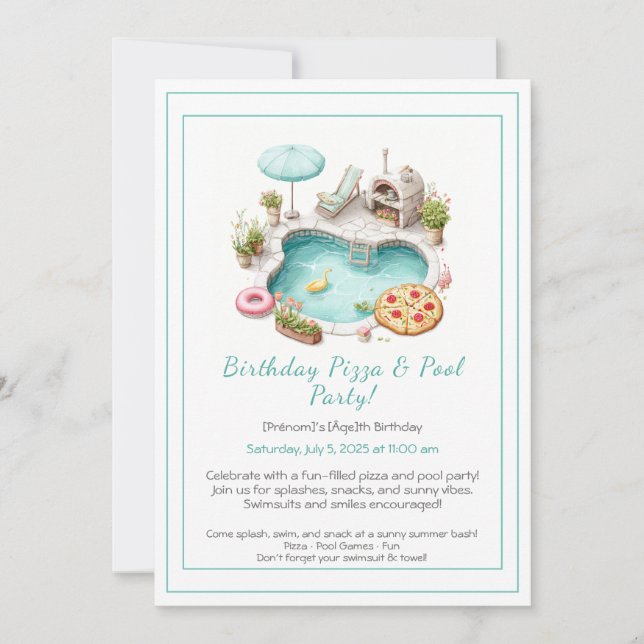 Invitation à une fête pizza au bord de la piscine  (Devant)