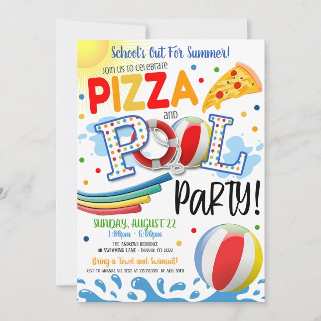 Invitation à une fête pizza et piscine (Devant)