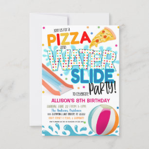 Invitation à une fête pizza et toboggan aquatique