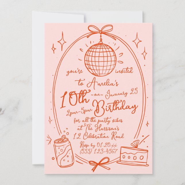 Invitation à une fête pour une fille de 10 ans - D (Devant)