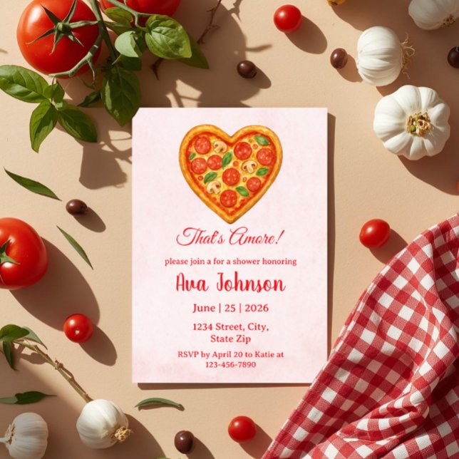 Invitation à une fête prénatale avec une pizza en  (Créateur téléchargé)