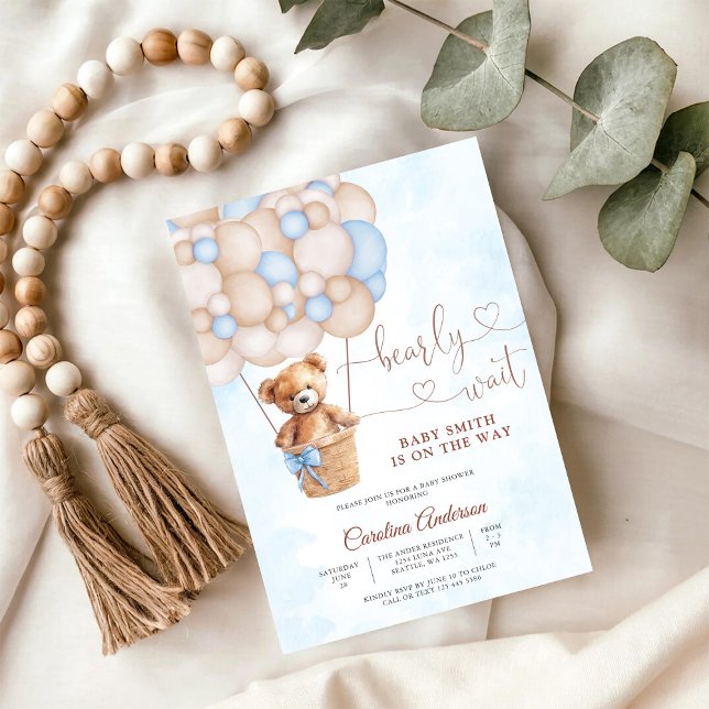 Invitation à une fête prénatale Bébé Ballon Ourson (Créateur téléchargé)