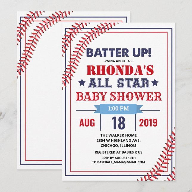 Invitation à une fête prénatale de baseball (Devant / Derrière)