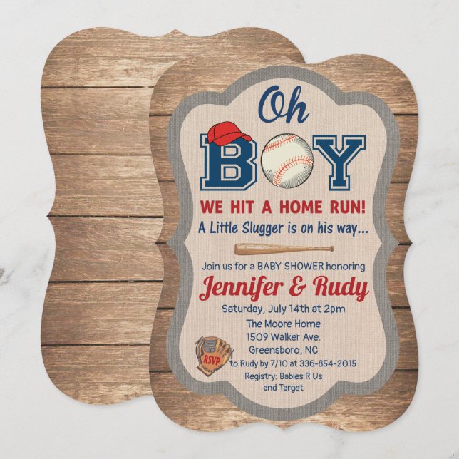Invitation à une fête prénatale de baseball (Devant / Derrière)