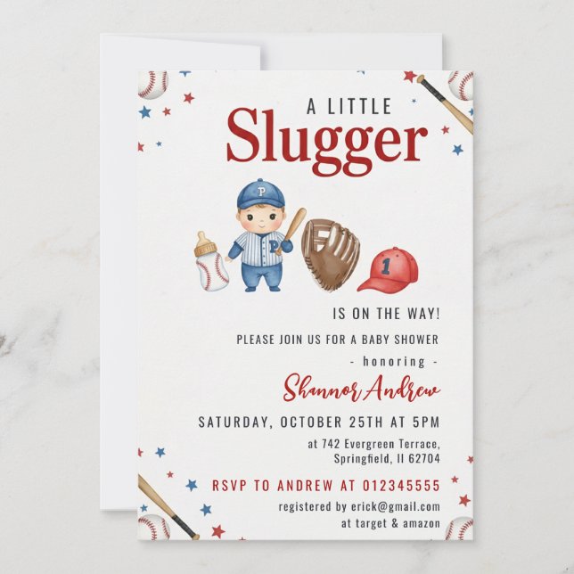 Invitation à une fête prénatale de baseball (Devant)