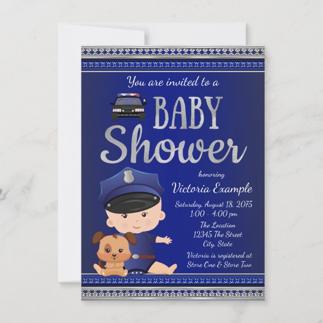 Invitation à une fête prénatale de bébé policier (Devant)