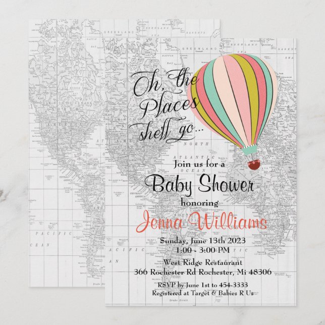 Invitation à une fête prénatale en montgolfière (Devant / Derrière)