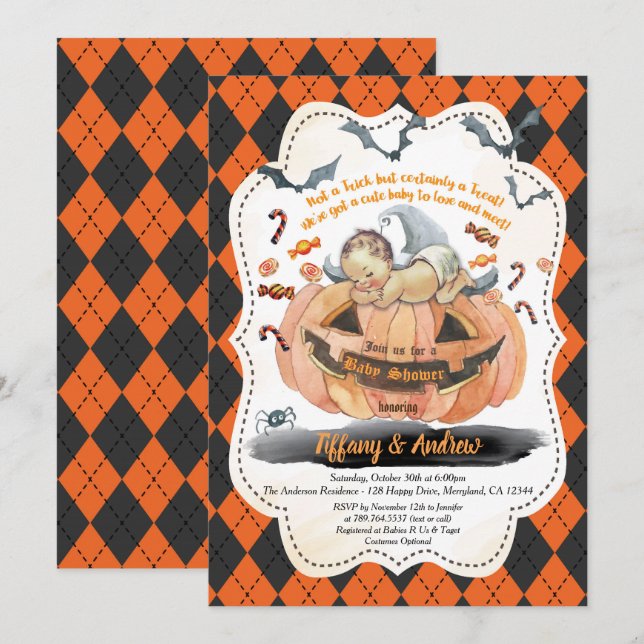 Invitation à une fête prénatale pour bébé garçon H (Devant / Derrière)