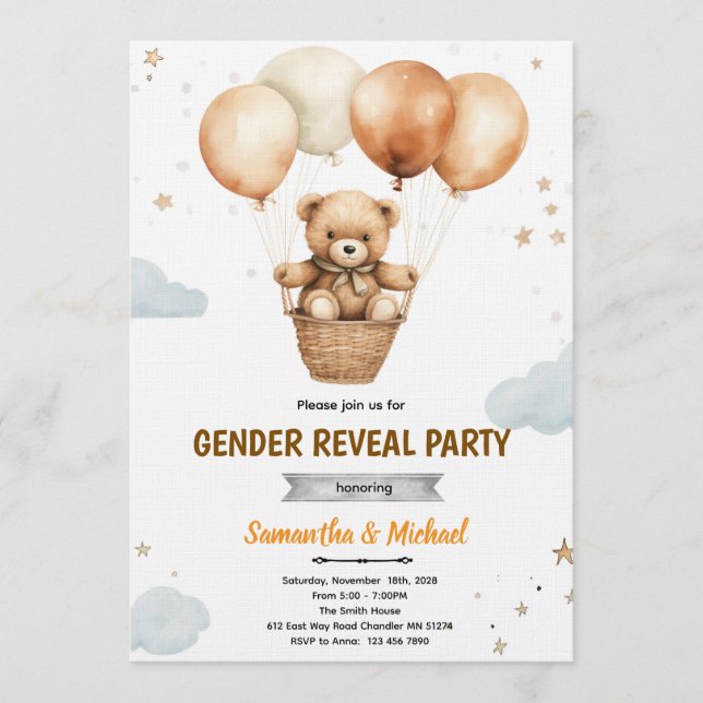 Invitation à une fête prénatale pour bébé ours gen (Devant)