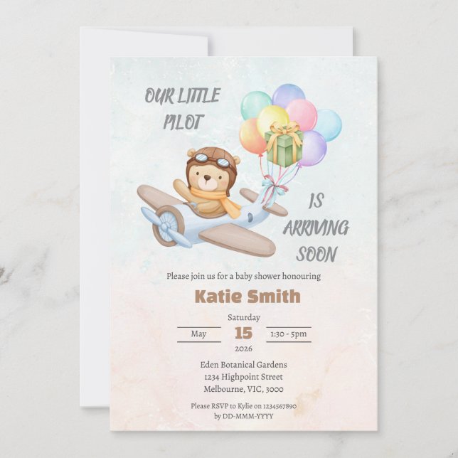 Invitation à une fête prénatale pour bébé Pilote T (Devant)