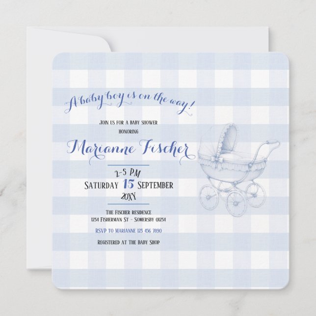Invitation à une fête prénatale rétro pour garçon (Devant)