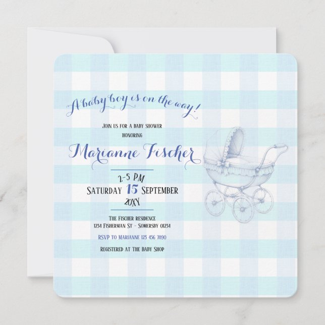 Invitation à une fête prénatale rétro pour garçon (Devant)