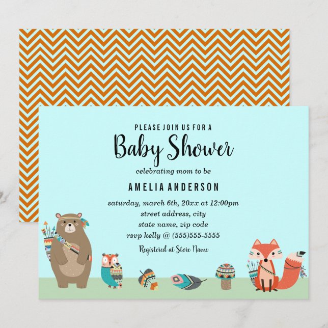 Invitation à une fête prénatale Tribale pour Bébé (Devant / Derrière)