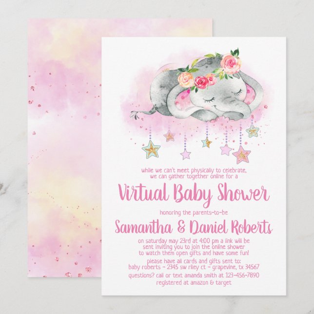 Invitation à une fête prénatale virtuelle pour fil (Devant / Derrière)