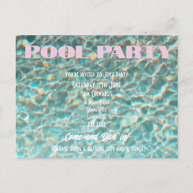 Invitation à une fête rétro au bord de la piscine (Devant)