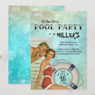 Invitation à une fête rétro au bord de la piscine