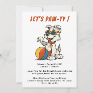Invitation à une fête rétro de plage pour chiens –