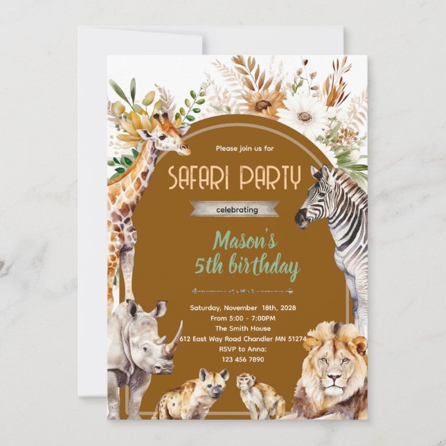 Invitation à une fête safari bohème (Devant)