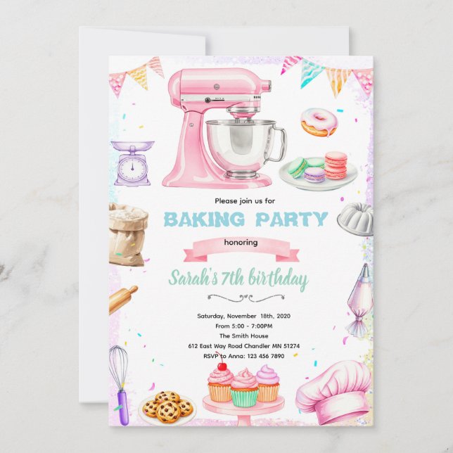 Invitation à une fête sur le thème de la pâtisseri (Devant)