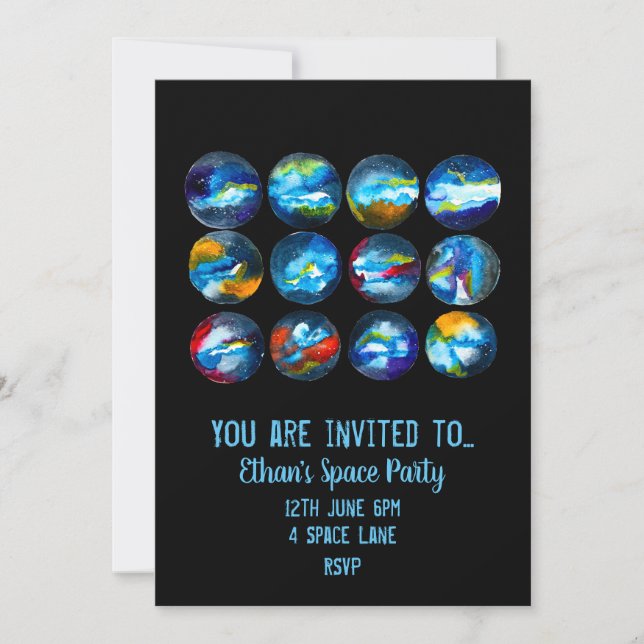 Invitation à une fête sur le thème de l'espace pou (Devant)
