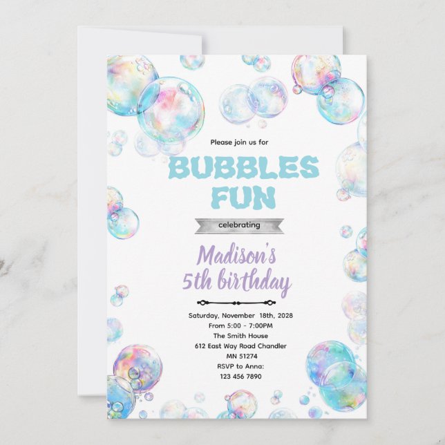 Invitation à une fête sur le thème des bulles mign (Devant)