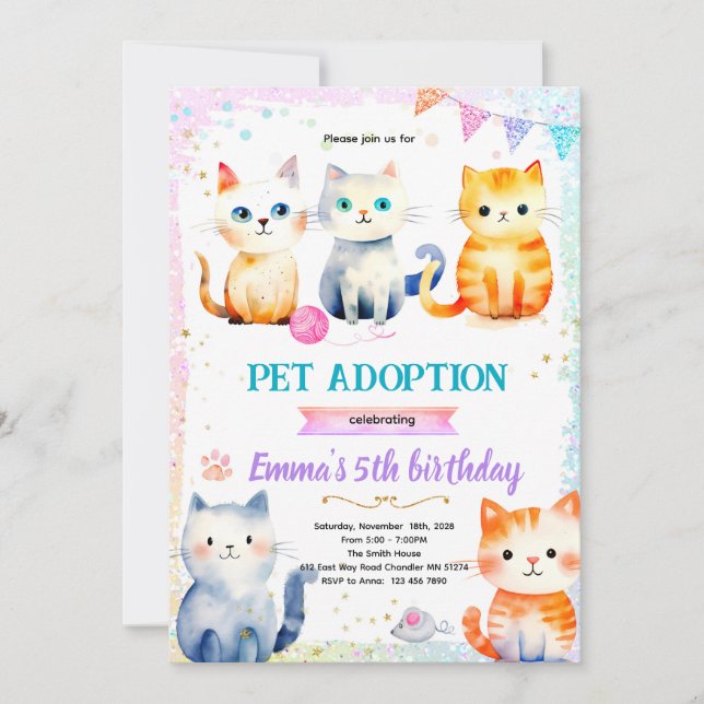 Invitation à une fête sur le thème des chatons mig (Devant)