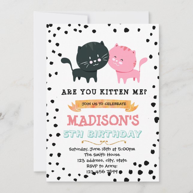Invitation à une fête sur le thème des chats migno (Devant)