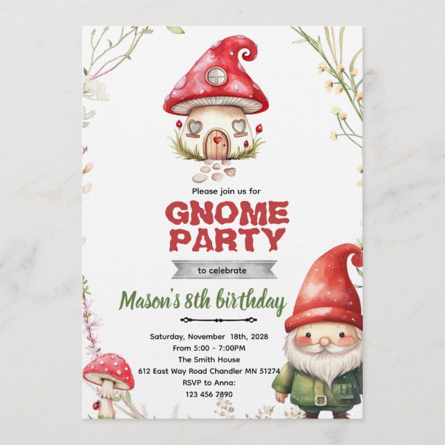 Invitation à une fête sur le thème des gnomes (Devant)