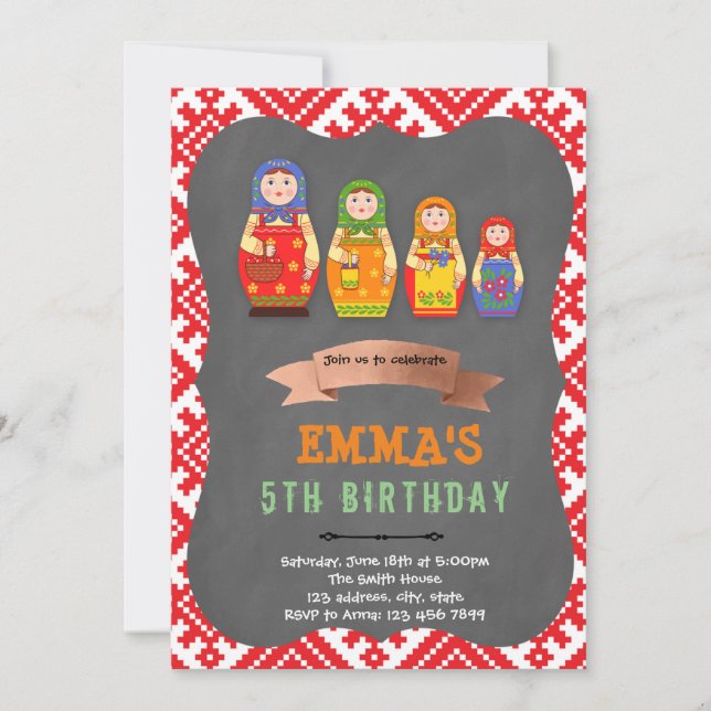 Invitation à une fête sur le thème des Matriochkas (Devant)