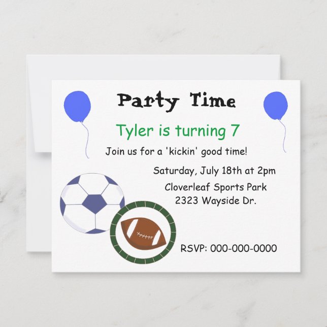 Invitation à une fête sur le thème des sports (Devant)