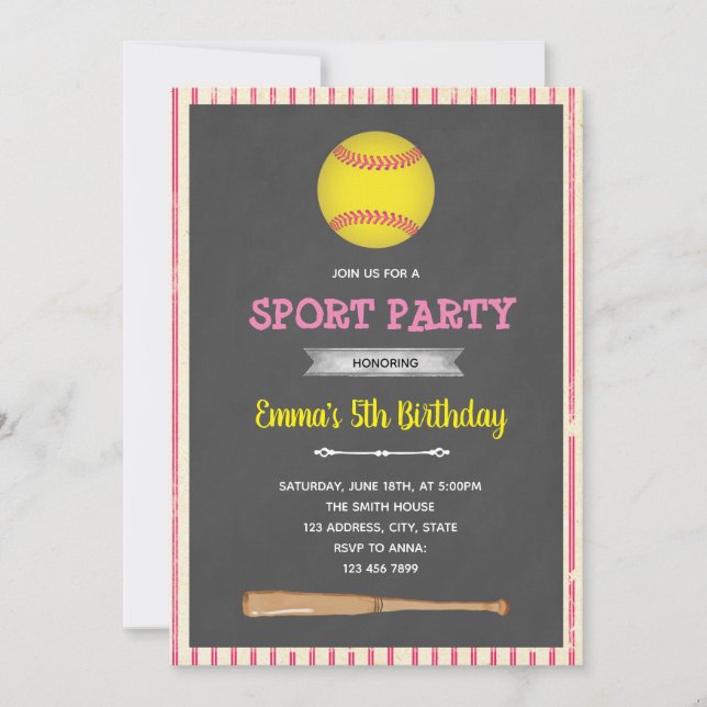 Invitation à une fête sur le thème du baseball sof (Devant)
