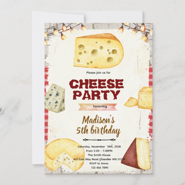 Invitation à une fête sur le thème du fromage (Devant)