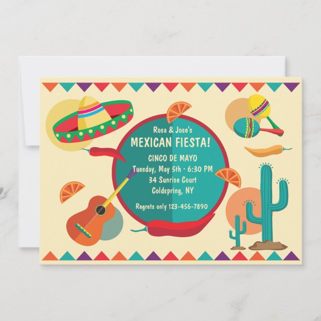 Invitation à une fête sur le thème mexicain Cinco  (Devant)