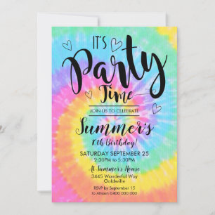 Invitation à une fête Tie Dye C'est l'heure de la 