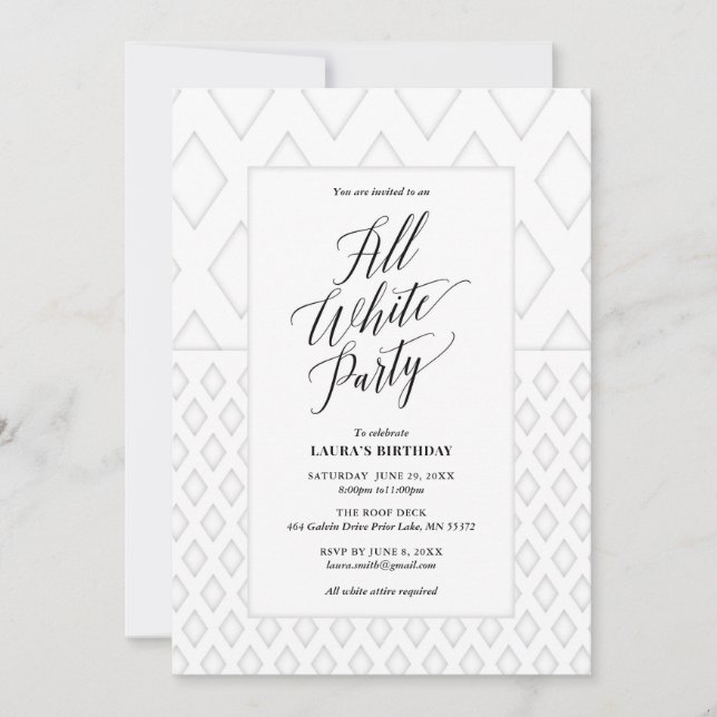 Invitation à une fête tout en blanc (Devant)