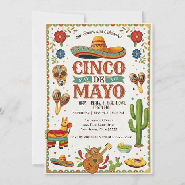 Invitation à une fête vibrante pour le Cinco De Ma (Devant)
