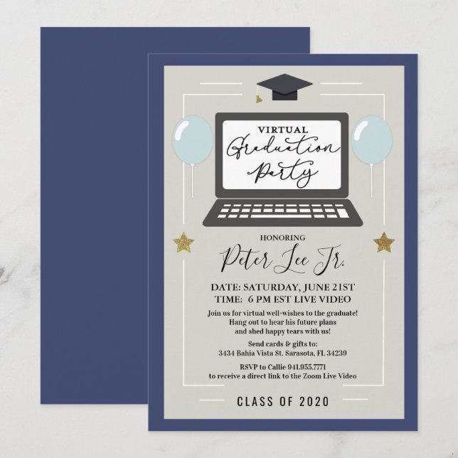 Invitation à une fête virtuelle de remise de diplô (Devant / Derrière)