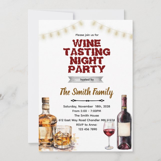 Invitation à une fête Whiskey et Vin  (Devant)