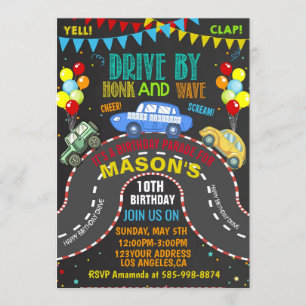 Invitation à une parade d'anniversaire en voiture 