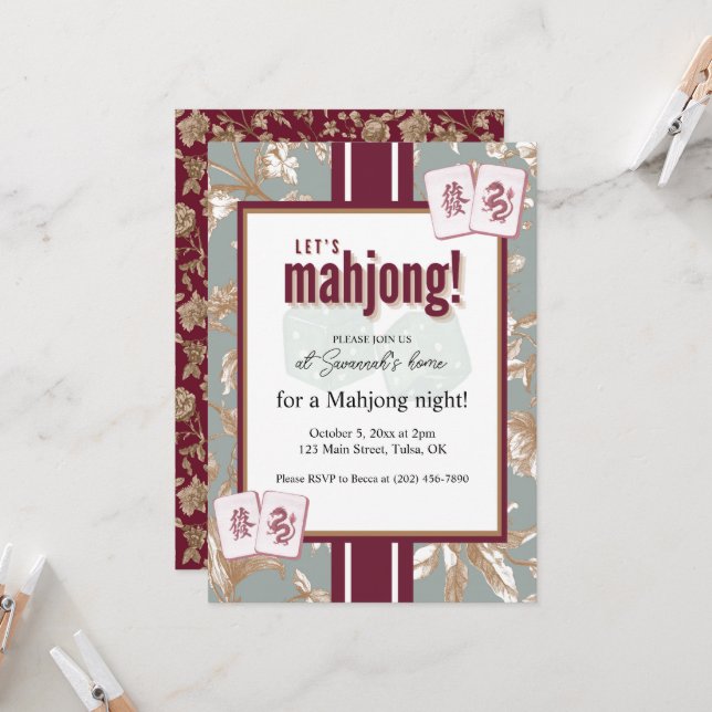 Invitation à une partie de Mahjong, toile de Jouy  (Devant/Arrière en situation)
