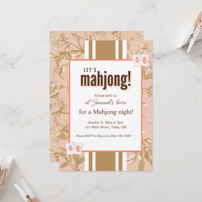 Invitation à une partie de Mahjong, toile, tuiles  (Devant/Arrière en situation)